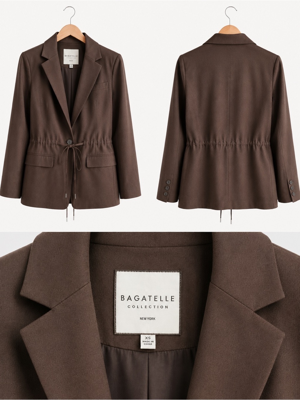 Bagatelle Chocolate Brown Drawstring Waist Blazer